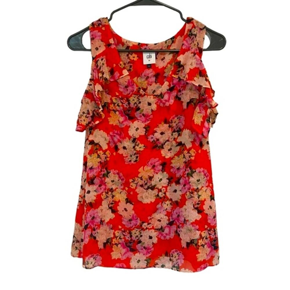 Cabi Women XS Cream Orange‎ Lush Floral Cold Shoulder Blouse Style #5352 Career